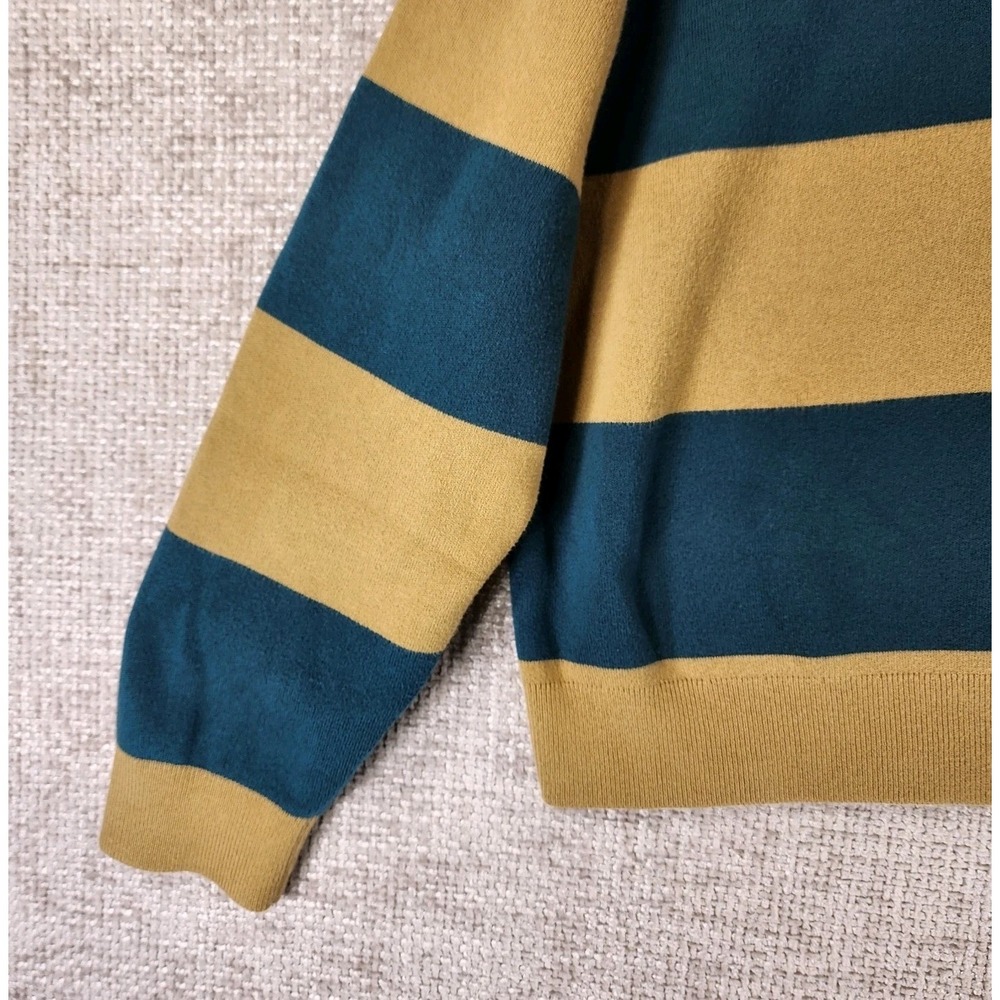 Uniqlo Smooth Cotton Relaxed Polo Sweater Womens M Gold Teal Stripe Crop Preppy - Picture 3 of 11